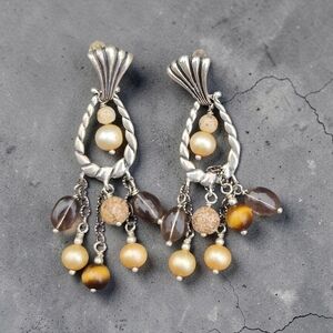 Vintage Sterling Carolyn Pollack Pearl And Gemstone Earring